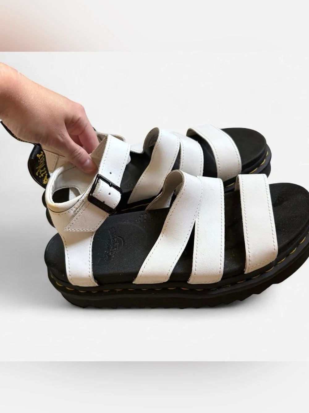 Dr. Martens White Triple-Strap Platform Sandals